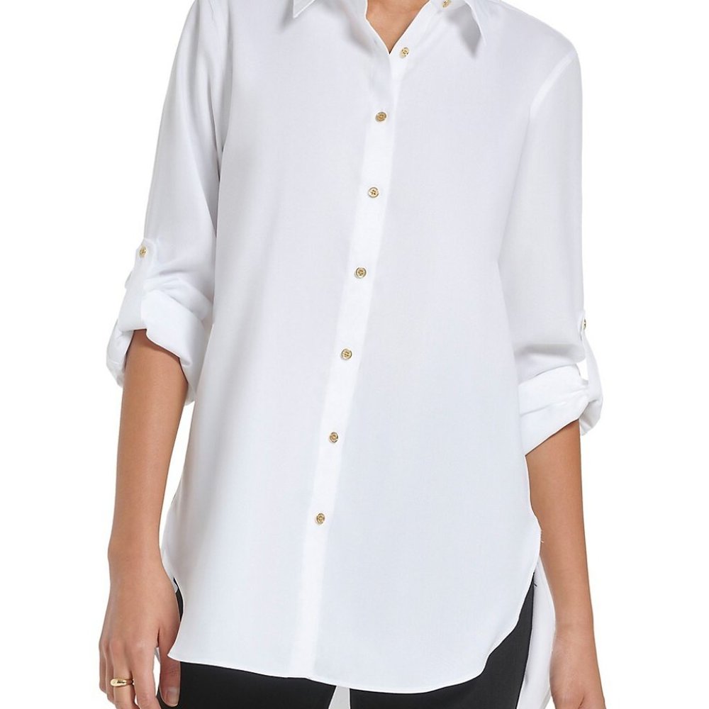 SIlky Cotton Satin White Button Down Shirt Tunic